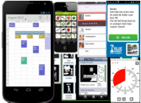 Collage van smartphones en screenshots van digitale agenda's met tekst en/of afbeeldingen
